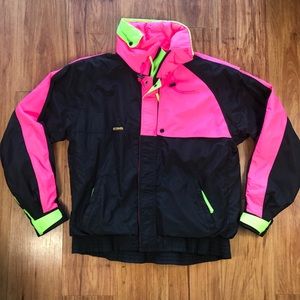 Mens Vintage Columbia Neon Black Jacket Large